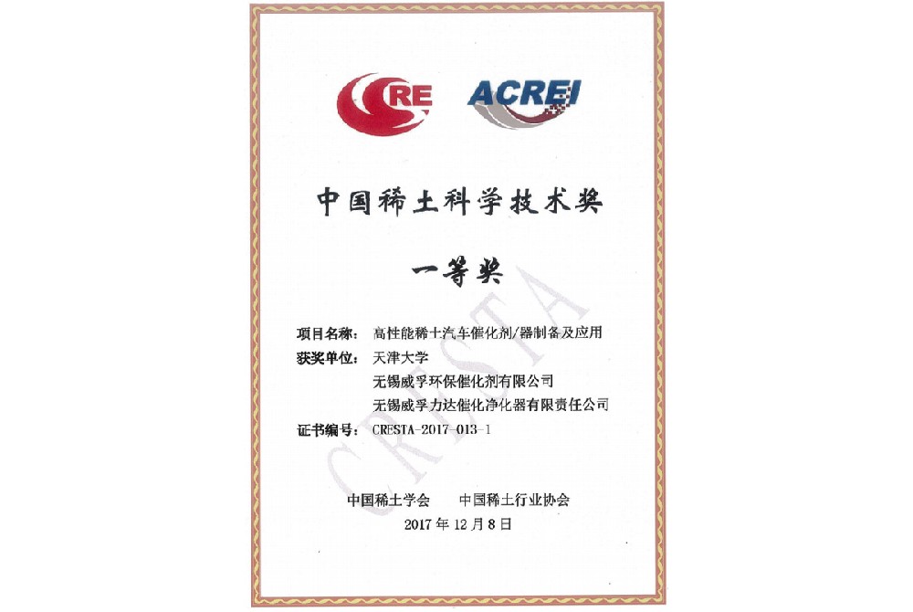 First Prize, Rare Earth Science & Technology Award